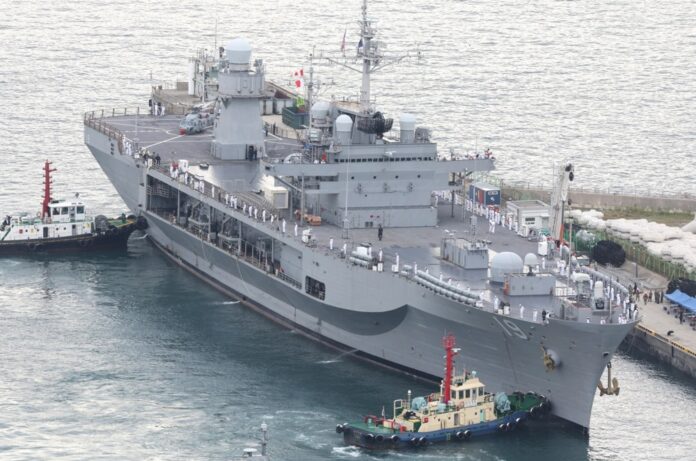 The warship USS Blue Ridge makes port call in Busan