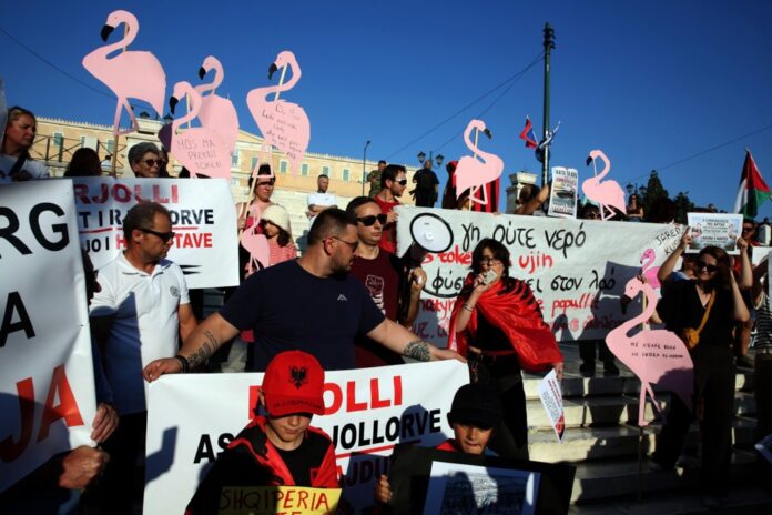 Protest against planned construction of a luxury resort in a protected area