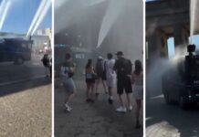 Незапамтени сцени: Германската полиција со водени топови ги спасува граѓаните од пеколната жештина/ВИДЕО