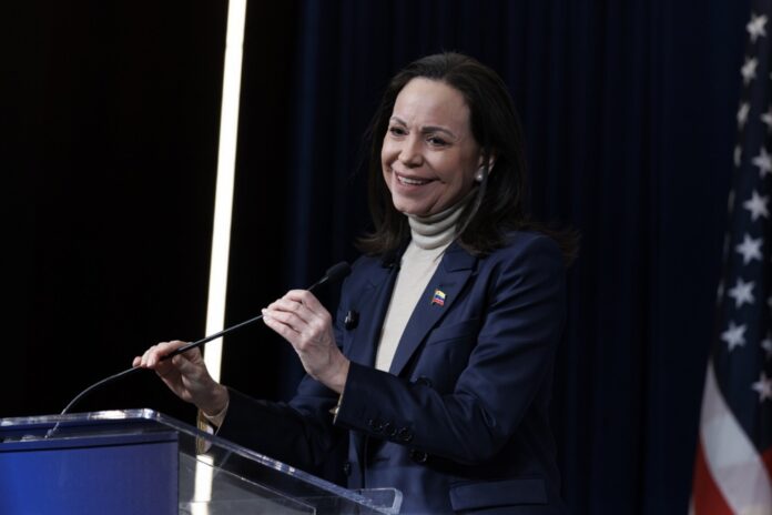 Maria Corina Machado delivers remarks at the Heritage Foundation