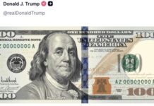 Историски преседан во САД: Трамп се пофали со банкнота од 100 долари со неговиот потпис/ФОТО