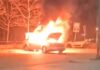 Запалено возило со косовски таблички во Скопје