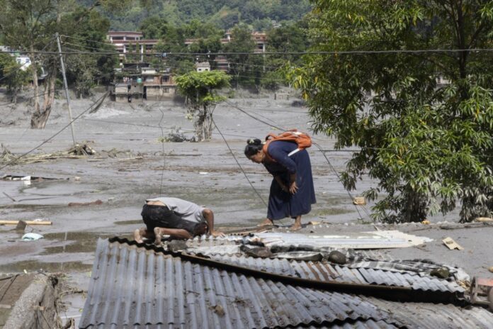 Aftermath of massive flash flood on the Nepal-Tibet border