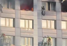 Жена скокна од 11.кат додека огнот е зад неа! Драматичен момен снимен на камера/ВИДЕО