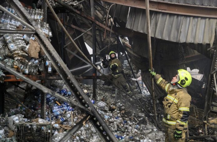 Aftermath of Russian ballistic missile shelling in Kyiv