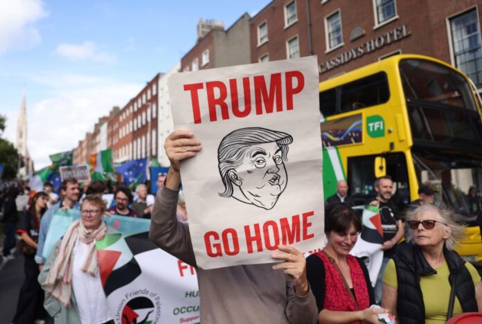 Anti-Trump demonstrators march through Dublin