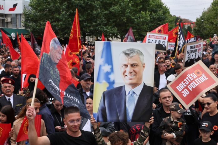 Supporters march in Pristina for former KLA commander Hashim Thaci