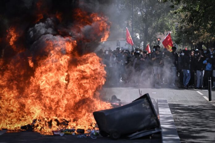 High school students protest in Saint Denis near Paris