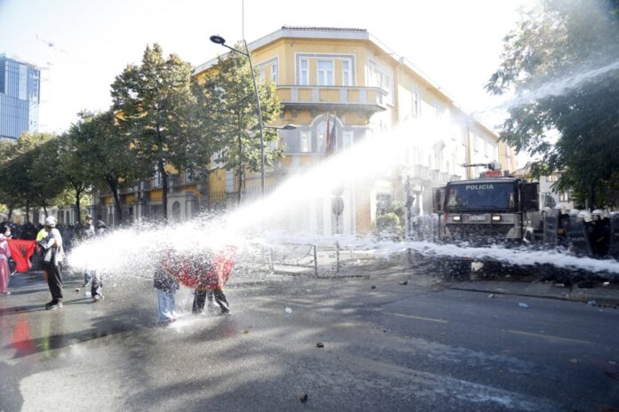 Albanian students protest against the government