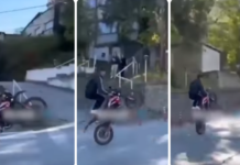 Полицијата приведе малолетник кој дивеел со мотор на едно тркало низ Штип/ВИДЕО