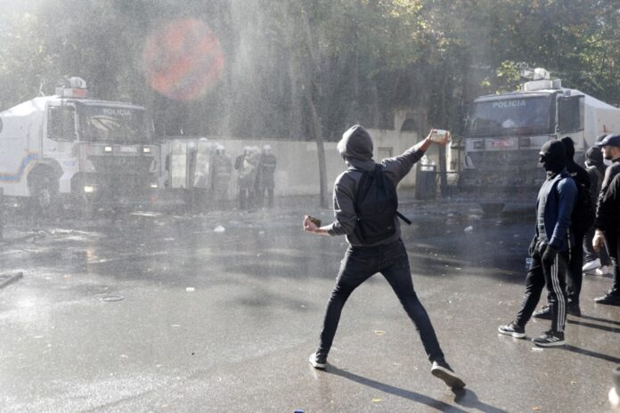 Albanian students protest against the government