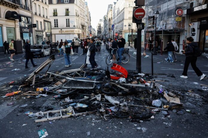 Aftermath of clashes during national day of protest against high living costs in France