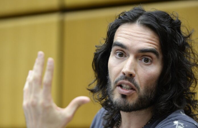 Russell Brand during a press conference at the United Nations Office on Drugs and Crime